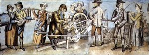 Going to the Fair, detail brusiče nožů a obchodníků a žen, c.1815 (wc s kvašem na papíře) (viz také 107509 a 107510) od English School