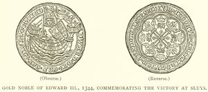 Zlatý šlechtic Edwarda III., 1344, na památku vítězství u Sluys