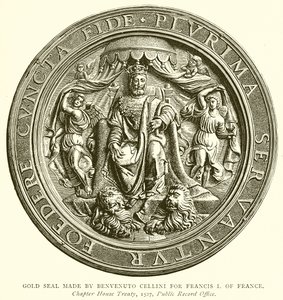 Zlatá pečeť vyrobená Benvenuto Cellini pro Františka I. Francie od English School