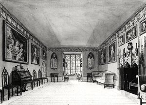 Great Parlor of Strawberry Hill (litho) (černobílá fotografie) od English School