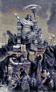 Řecká degenerace - Croesus na pohřební hromadě, ilustrace z Ilustrované historie světa, publikovaná kolem roku 1880 (digitálně vylepšený obrázek) od English School