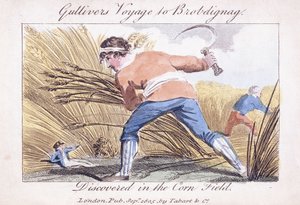 Gulliverova cesta do Brobdingnagu, objevená v kukuřičném poli, 1805 od English School