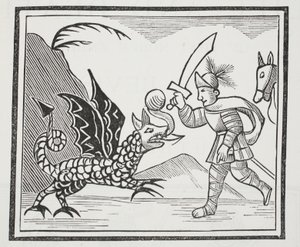 Guy and the Northumbrian Dragon, ilustrace z Chap-books of the Eighteenth Century od Johna Ashtona, pub. 1882 od English School