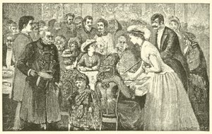 Gwendolen u herního stolu (rytina) od English School