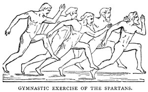 Gymnastické cvičení Sparťanů, ilustrace z Ilustrované historie světa, kolem roku 1880 od English School