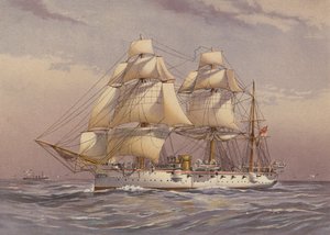 HMS Calliope, křižník 3. třídy (barevná litografie) od English School