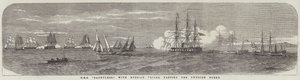 HMS "Dauntless" s ruskými cenami, míjející švédskou flotilu (rytina) od English School