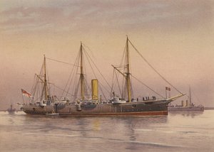 HMS Mohawk, křižník 3. třídy (barevná litografie) od English School