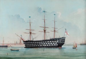HMS Victory v přístavu Portsmouth, kolem roku 1860 od English School