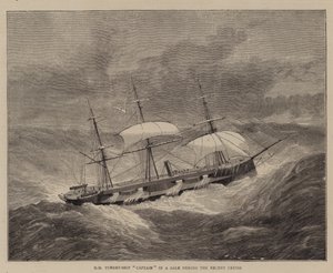 HM Turret-Ship "Kapitán" ve vichřici během nedávné plavby (rytina) od English School