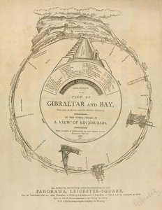 H A Barkers pohled na Gibraltar a Bay, Panorama, Leicester Square, Londýn od English School