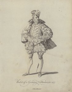 Oblek německého šlechtice v roce 1577 (rytina) od English School