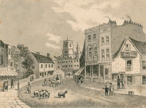Hackney, při pohledu na kostel, v roce 1840 (wc na papíře)