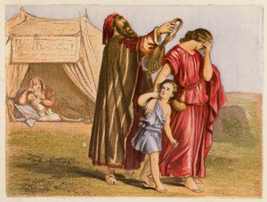 Hagar a Izmael (barevná litografie) od English School