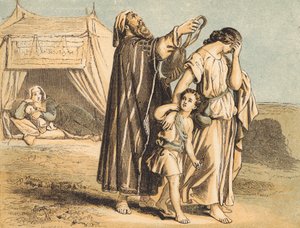 Hagar a Ismael posláni pryč (barevná rytina) od English School