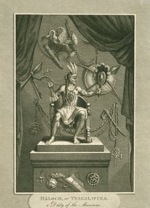 Haloch, nebo Tescalipuca, božstvo Mexičanů, ilustrace ze Světa: aneb současný stav vesmíru, což je všeobecná a úplná sbírka moderních cest a cest, od Cavendishe od English School