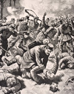 Ruční boj mezi německými a západními vojáky, z „The War Illustrated deLuxe“, vydané v Londýně, 1916 od English School