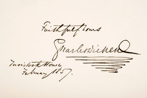 Rukopis a podpis Charlese Dickense, 1857 od English School