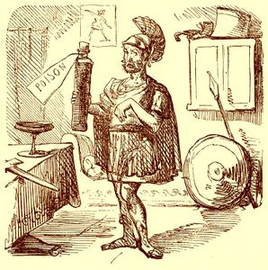 Hannibal dělá obvyklou úhlednou a vhodnou řeč před zabitím sebe, ilustrace z Komiksové historie Říma od Gilberta Abbotta a Becketta, vydané kolem roku 1850 (digitálně vylepšený obrázek) od English School
