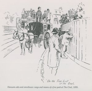 Hansom taxi a omnibusy - způsoby a prostředky, jak volně nahlédnout do The Oval, 1895 od English School