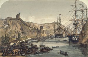 Přístav Balaklava při pohledu na Černé moře, 1859 od English School