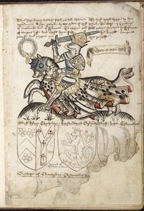 Harley 2169 f. 3 Jindřich VI. na koni, Erby v době Jindřicha VI. (vellum) od English School
