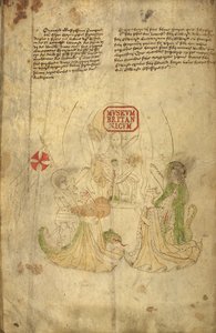 Harley 318, f.8v Jindřich VI., anglický král, a jeho manželka Markéta z Anjou, ilustrace z „Historie a genealogie králů...Anglie“ (vellum) od English School