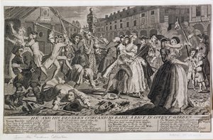 On a jeho opilí společníci vyvolávají nepokoje v Covent Garden, 1735 od English School