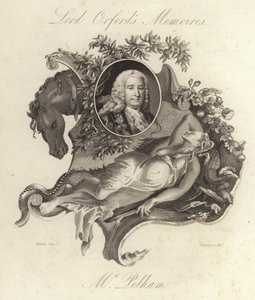 Henry Pelham , britský whigský politik a předseda vlády (rytina) od English School