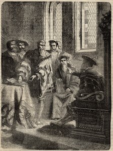 Jindřich VIII. a jeho koncil, který nařídil překlad Bible do angličtiny - 1538 - rytina z „“Historie Anglie““ od Cassella Pettera & Galpina od English School