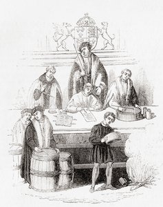 Jindřich VII. soud o vahách a mírách u státní pokladny v roce 1497, ze staré Anglie: Obrazové muzeum, hospoda. 1847 od English School