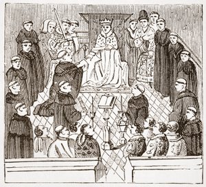 Henry V a jeho parlament (z Harleian MMS v Britském muzeu), ilustrace z Historie protestantismu od Jamese Aitkena Wylie (1808-1890), hospoda. 1878 od English School