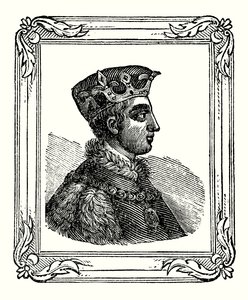 Jindřich V. se narodil v roce 1388, korunován v roce 1413 a zemřel v roce 1422 (rytina) od English School