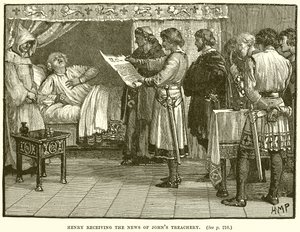 Henry přijímající zprávy o Johnově zradě od English School