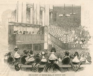 Její Veličenstvo královna Viktorie v Exeter Hall, Strand, Londýn od English School
