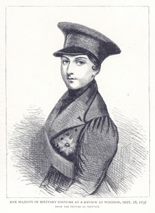 Její Veličenstvo ve vojenském kostýmu na recenzi ve Windsoru, 28. září 1837 od English School