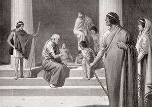 Hérakleitos hraje v kostky s chlapci, aby dal najevo své pohrdání obvyklými povoláními mužů, z Hutchinsonovy Dějiny národů, pub. 1915 od English School