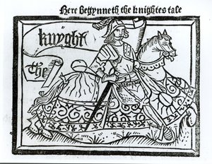 Here Begynneth the Knightes Tale, ilustrace z The Canterbury Tales od Geoffreyho Chaucera (asi 1345-1400) tiskl William Caxton (asi 1422-91) 1434 od English School