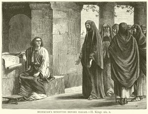 Ezechiášovi ministři před Izajášem, II, Kings, xix, 2 (rytina) od English School