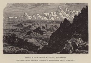 Hindoo Koosh, Indický Kavkaz, hory (rytina) od English School