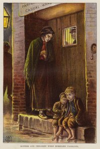 Matka a děti bez domova ve viktoriánské Británii (chromolitho) od English School