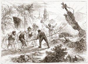 Hottinger ničí obraz, ilustrace z Historie protestantismu od Jamese Aitkena Wylie (1808-1890), hospoda. 1878 od English School