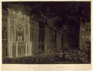 Dům francouzského velvyslance na Portman Square, osvětlený na oslavu míru, 29. dubna 1802 od English School