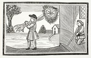 Jak přišla Tom Hickathrifts na velkou sílu, ilustrace z Chap-books of the Eighteenth Century od Johna Ashtona, hospoda. 1882 od English School