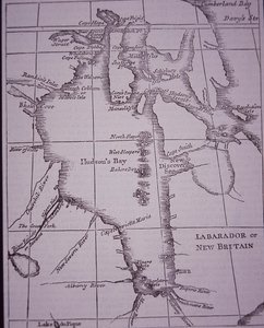 Hudson Bay Company, mapa Hudson Bay zveřejněná v roce 1744 od English School