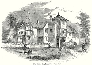 Hulme Hall, Lancashire – Vorderansicht (Gravur) von English School