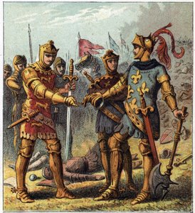 Stoletá válka: Bitva u Poitiers (1356). Francouzský král Jan II. Dobrý (1319-1364) uznal svou porážku a odešel k Edwardu Plantagenetovi z Anglie (Edward z Woodstocku Brackembury od English School