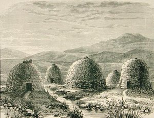 Chaty v Uigu kolem roku 1880, z 