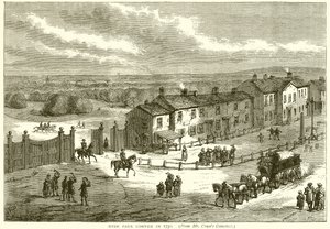Hyde Park Corner v roce 1750 od English School