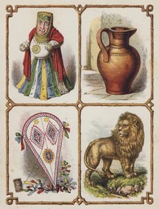 Idol, džbán, drak, lev (barevná litografie) od English School